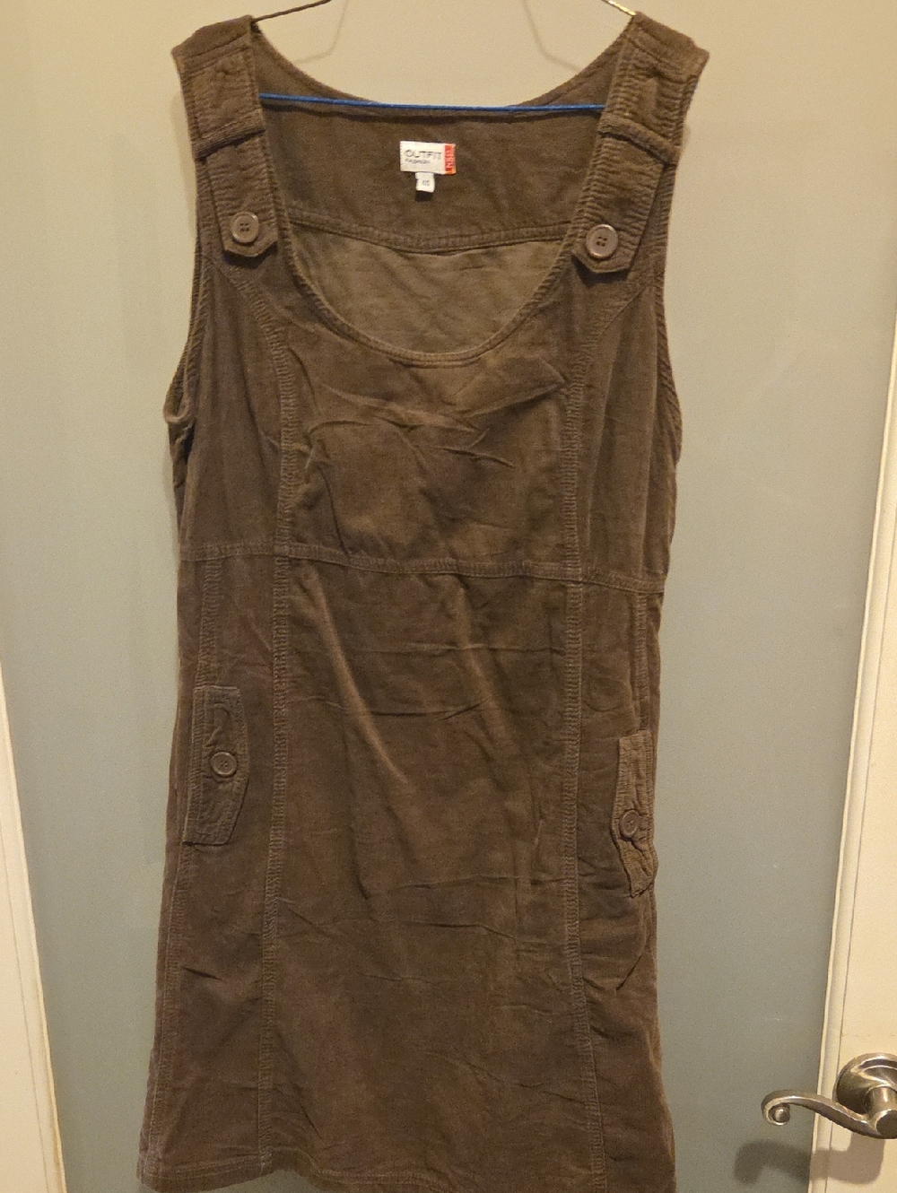 Corduroy Pinafore Dress in Olive Brown